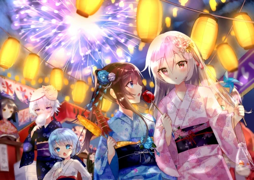 cute-anime-girls-fireworks-festival-lanterns-kimono-apple-candy-blushes-anime-44178.webp